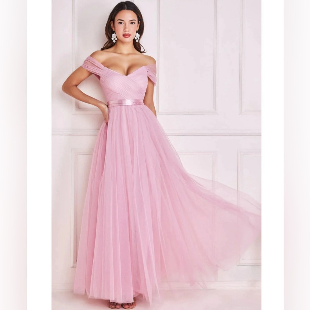 Goddiva off the shoulder princess maxi dress in blush - BRAND NEW